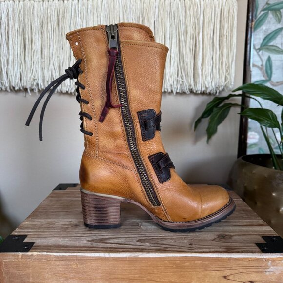 FREEBIRD Cora Genuine Leather Tan Brown Straps Silver Hardware Boots Size 7 - Picture 8 of 17